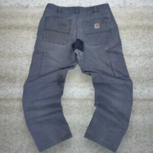 Vintage Carhartt Double Knees Carpenter Pants Grey Canvas Relaxed Dungarees 90s
